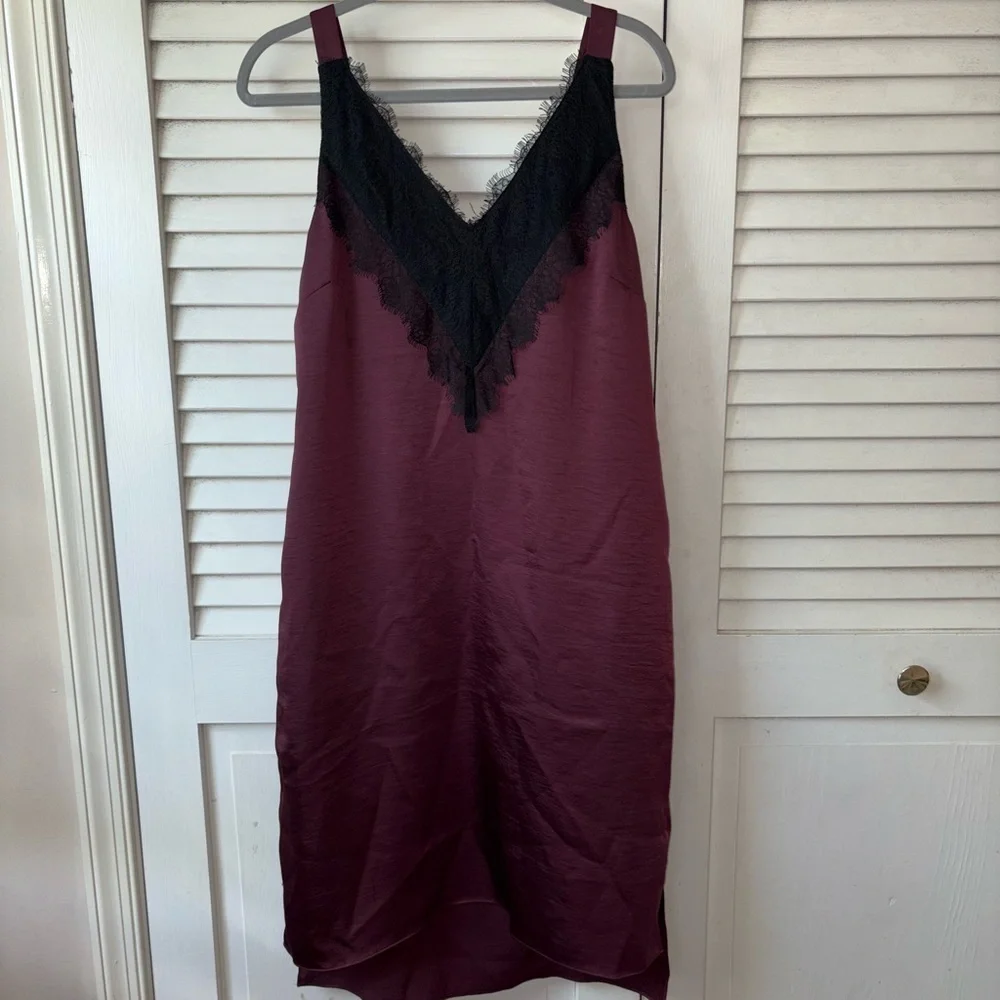 NWT Universal Standard Kara Satin Lace Slip Dress Fig Burgundy 4XS US 0